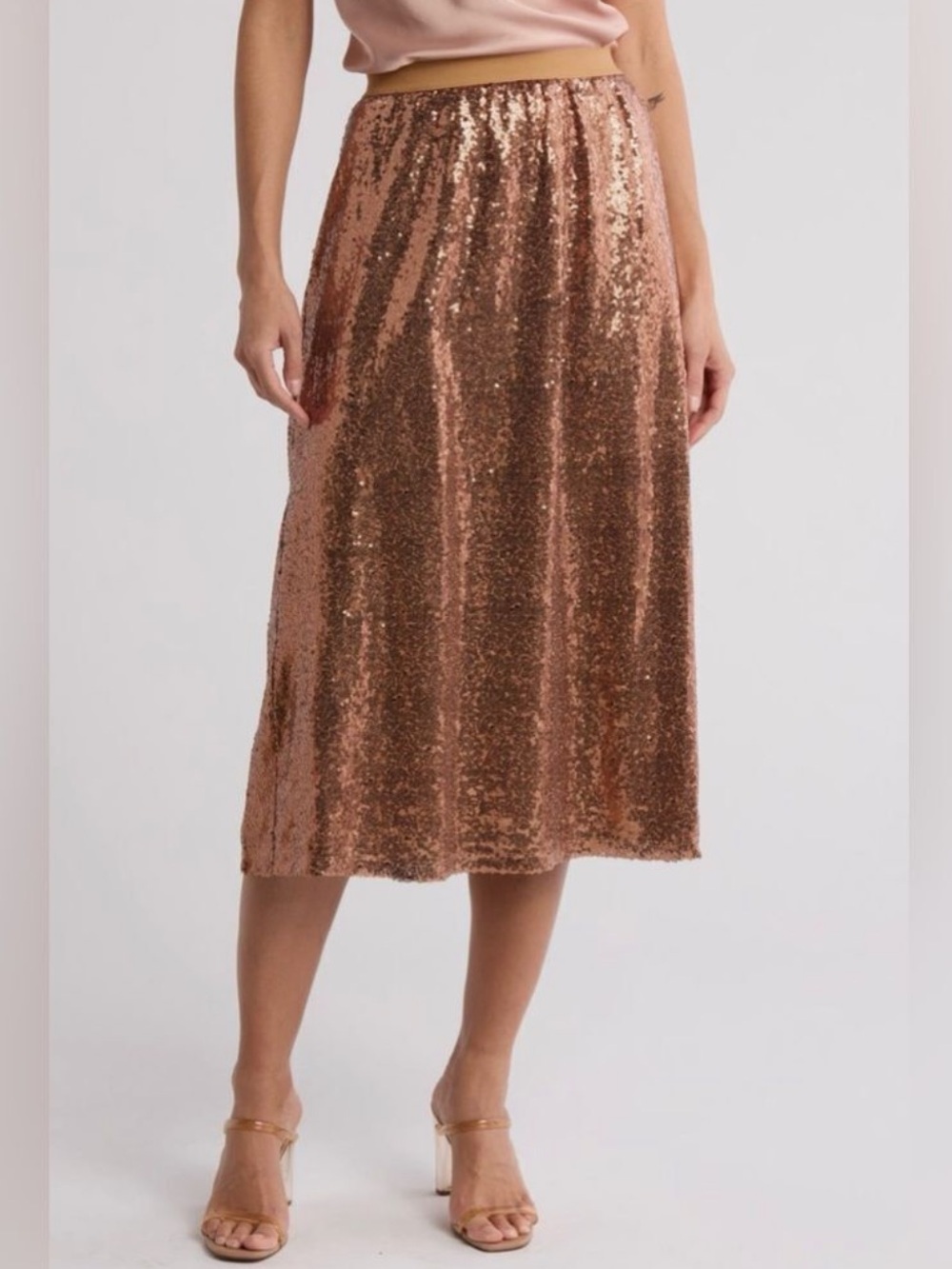 NWOT DR2 Bronze Copper Women’s Sequin Maxi Skirt Western Glam Party Festival Y2K